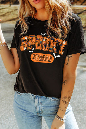 Black SPOOKY SEASON Graphic Halloween T Shirt