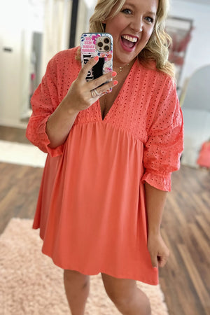 Carrot Plus Size Eyelet V Neck Babydoll Dress