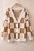 Brown Colorblock Plaid Ribbed Knit Button Up Cardigan