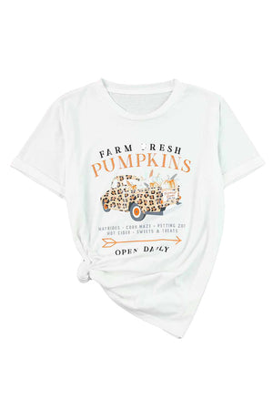 White Pumpkin Truck Graphic Short Sleeve Halloween T Shirt