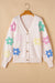 Beige Cute Flower V Neck Buttoned Plus Size Cardigan