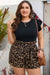 Brown Plus Size Ruffle Sleeve Tee and Leopard Shorts Set