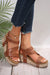 Chestnut Hollow Out Velcro Leather Wedge Slides Shoes