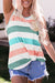 Multicolour Plus Size Striped Crew Neck Tank Top