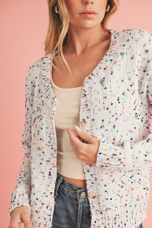 Aruba Blue Confetti Knit Cropped Cardigan