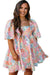 Multicolour Floral Puff Sleeve Square Neck Plus Babydoll Dress