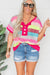 Rose Stripe Colorblock Plus Size Knit Henley Top