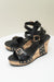 Camel Rivet Buckle Closure Wedge Sandals