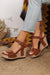 Camel Rivet Buckle Closure Wedge Sandals