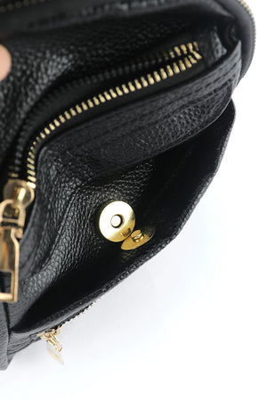 Black Faux Leather Zipped Sling Bag