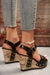 Camel Rivet Buckle Closure Wedge Sandals