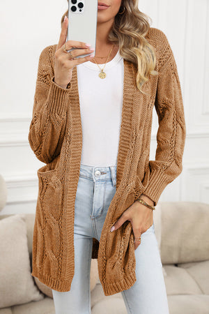 Gray Ribbed Trim Hollow Knit Side Slits Cardigan