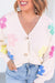 Beige Cute Flower V Neck Buttoned Plus Size Cardigan