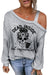 Grey Casual Letter Skull Long Sleeve Graphic Tee