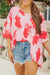 Red Plus Size Tie Dye Print 3/4 Sleeve Tunic Top