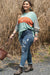 Grass Green Plus Size Striped Long Sleeve Colorblock Top