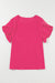 Bright Pink Ruffled Short Sleeve Plus Size Top