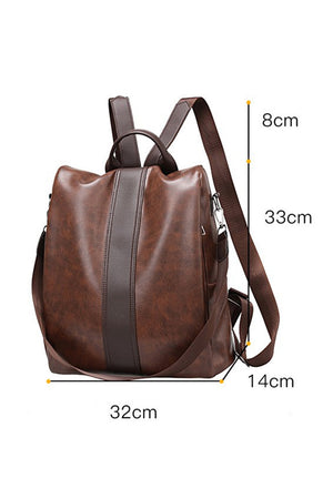 Brown Retro Faux Leather Multi-Functional Zipper Backpack