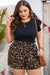 Brown Plus Size Ruffle Sleeve Tee and Leopard Shorts Set