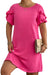 Strawberry Pink Solid Ruffled Sleeve Plus Size Mini Dress