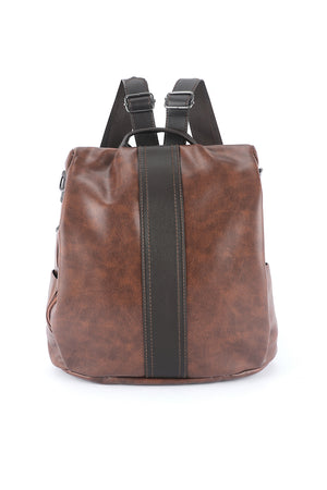 Brown Retro Faux Leather Multi-Functional Zipper Backpack