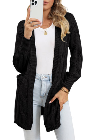 Gray Ribbed Trim Hollow Knit Side Slits Cardigan