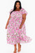 Pink Plus Size Floral Print Smocked Puff Sleeve Maxi Dress