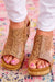 Brown Vintage Floral Leather Rivet Hollowed Platform Sandals