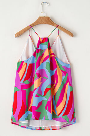 Multicolour Plus Size Abstract Print V Neck Racerback Sleeveless Top