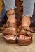 Chestnut Dual Buckle Studded Vintage Platform Slides Shoes