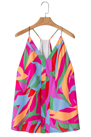 Multicolour Plus Size Abstract Print V Neck Racerback Sleeveless Top