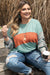 Grass Green Plus Size Striped Long Sleeve Colorblock Top