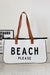 Bright White BEACH PLEASE Print Large Canvas Tote Bag