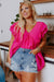 Pink Crinkle V Neck Tie Back Ruffle Plus Size Top