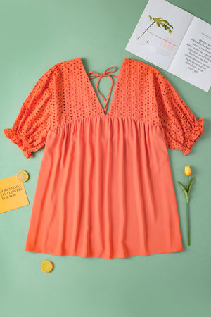 Carrot Plus Size Eyelet V Neck Babydoll Dress