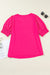 Rose Red Pearl Smocked Puff Sleeve Plus Size Top