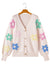 Beige Cute Flower V Neck Buttoned Plus Size Cardigan