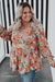 Khaki Plus Size Flower Print Square Neck Peplum Blouse