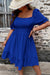 Dark Blue Shirred Ruffled Square Neck Plus Size Mini Dress