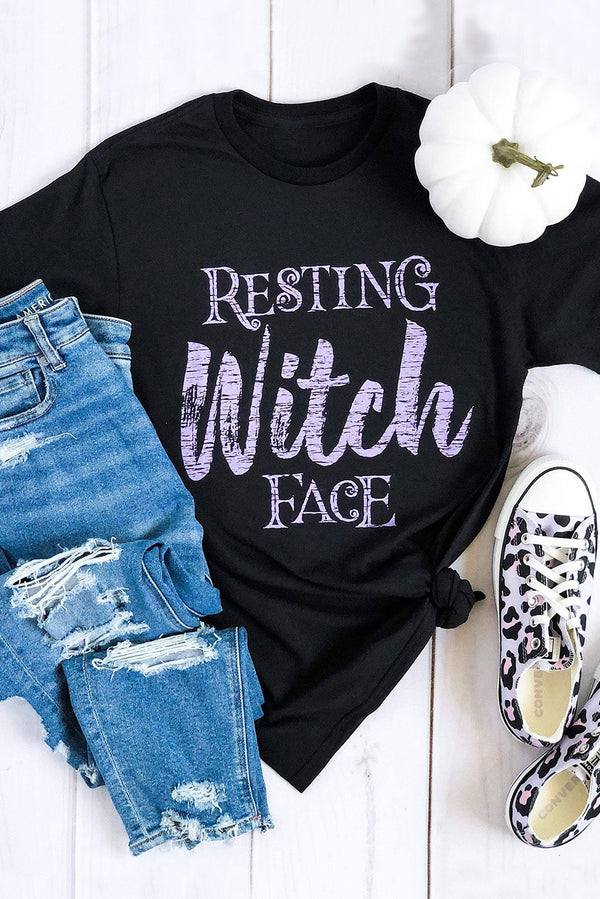 Black Witch Casual Letter Print Graphic Tee