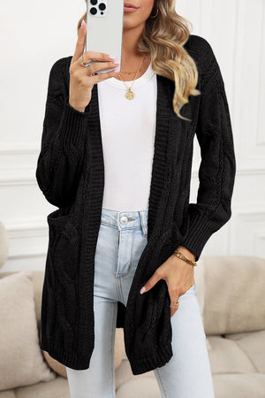 Gray Ribbed Trim Hollow Knit Side Slits Cardigan