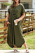 Green V Neck Rolled Cuffs Plus Size Maxi Dress