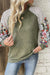 Laurel Green Floral Patchwork Raglan Sleeve Ribbed Blouse