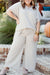 Beige Plus Size Textured Collared Top and Drawstring Pants Set