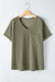 Meadow Mist Green Plus Size Corded V Neck Patch Pocket Tee