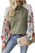 Laurel Green Floral Patchwork Raglan Sleeve Ribbed Blouse