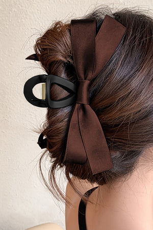 Black Solid Color Ribbon Bow Decor Hair Clip