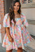 Multicolour Floral Puff Sleeve Square Neck Plus Babydoll Dress