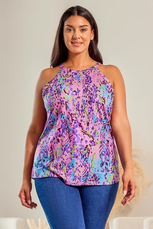 Multicolor Floral Print Round Neck Plus Size Tank Top