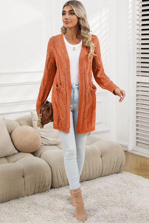 Gray Ribbed Trim Hollow Knit Side Slits Cardigan